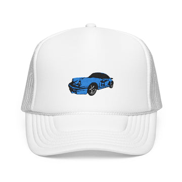 Embroidered Blue Sports Car Foam Trucker Hat