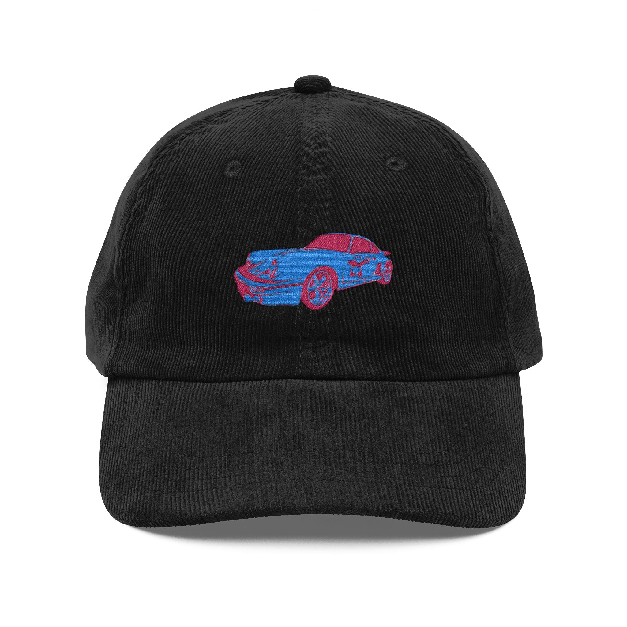 Retro Car Embroidered Corduroy Cap - Vintage Style Baseball Hat for Auto Enthusiasts